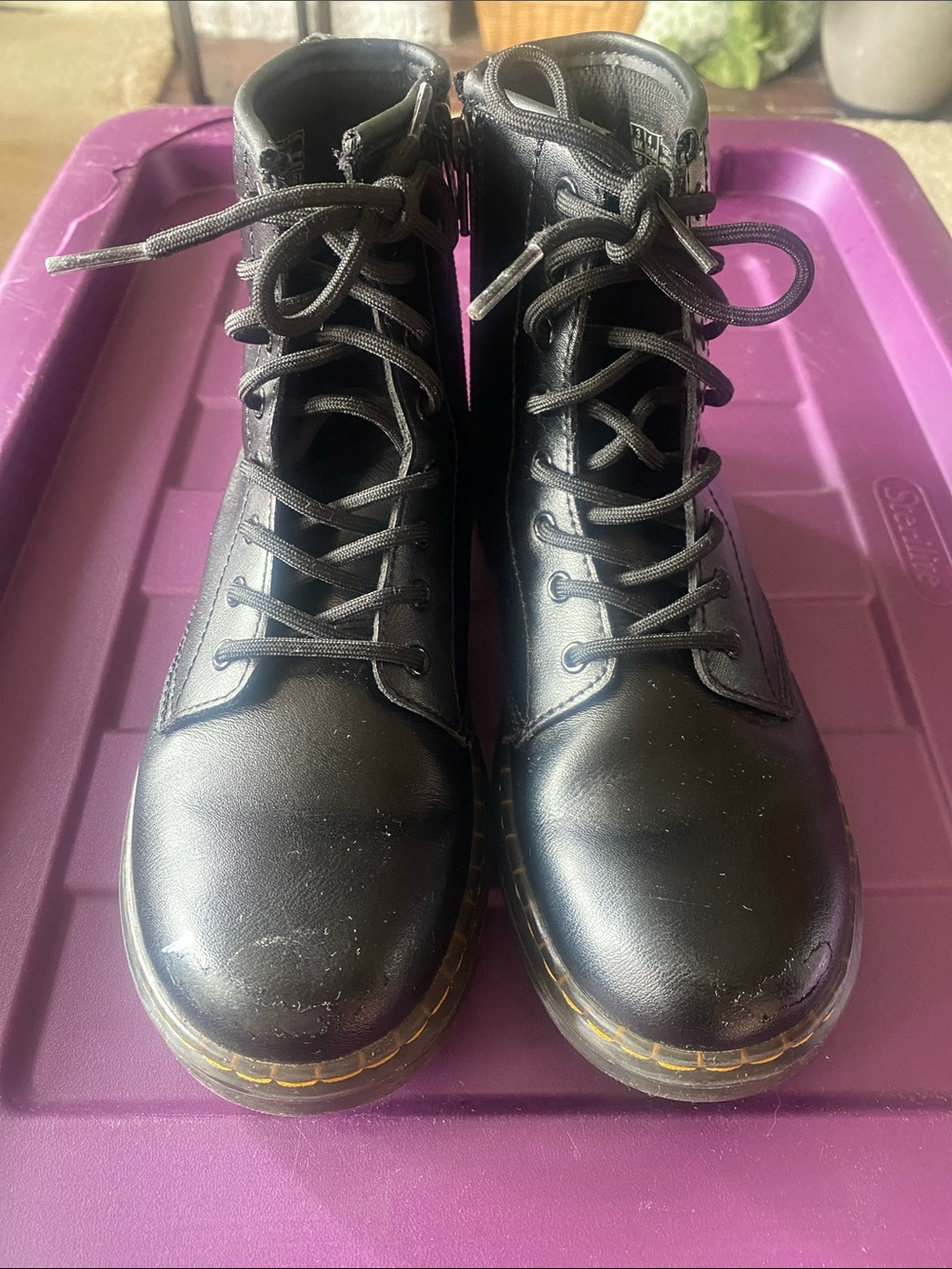 Kid’s Black Lace-Up/Side Zip Combat Boots - Classic Leather Look